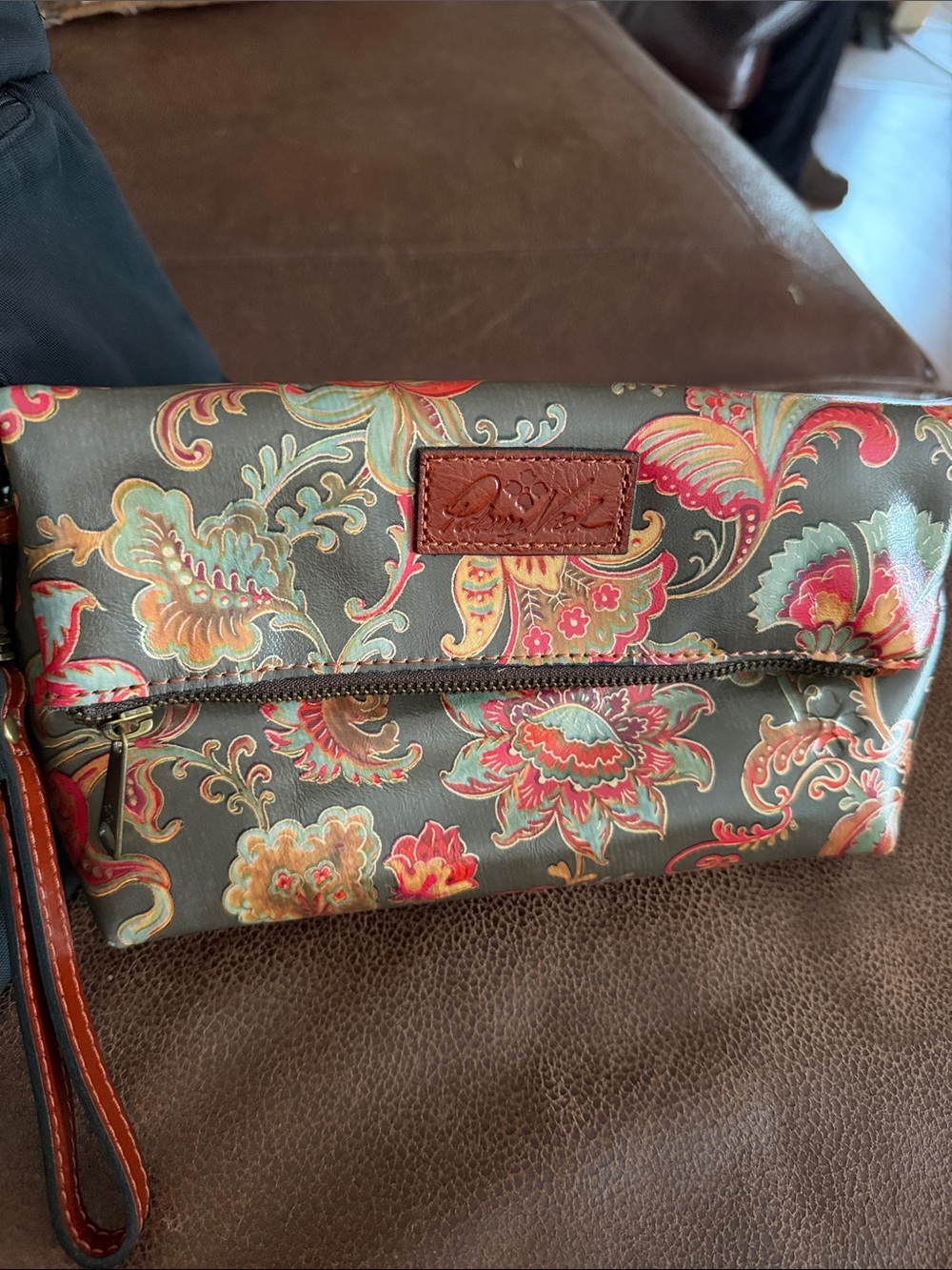 Patricia Nash Floral Print Clutch in Olive, Pink, Teal and Brown